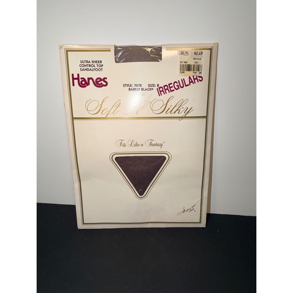 Hanes Soft N Silky Pantyhose Barely Black Control Top Sandalfoot Vintage 707E B